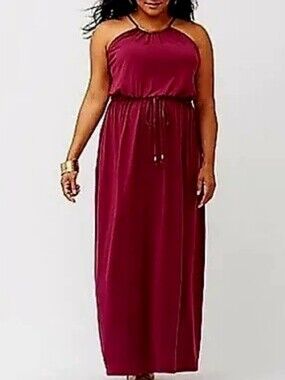 Lane Bryant Berry Halter-Style Maxi Dress with Gold Collar, Size 26/28